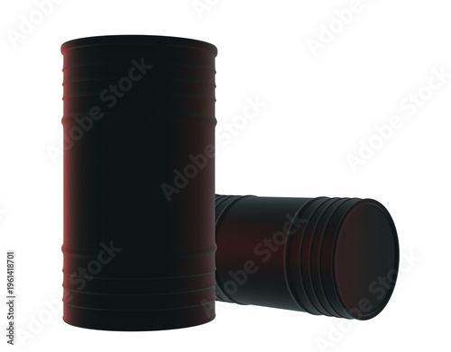 Oil barrel isolated on white background, metal drum container