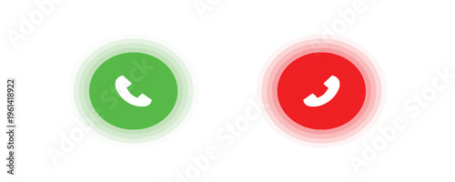 Phone call icon accept and decline. Icons depict the option to accept or decline phone call with red and green buttons. Phone icon. Answer and hang up the phone icon. Accept and decline incoming call