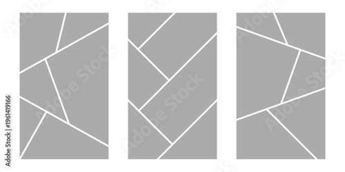 Image collage layout template. Grey mosaic mood board grid collection. Picture frame set. Photo album idea for banner, poster, comic page, flyer, brochure, booklet, memory wall design. Vector pack