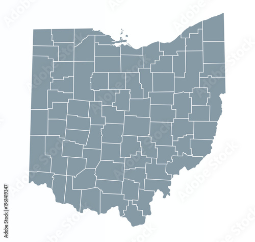 Map of Ohio state with counties borders