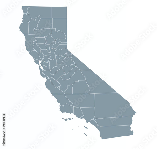 Map of California state with counties borders
