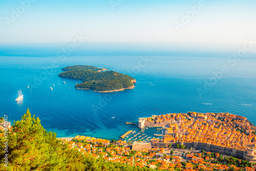 Obraz na plátně Dubrovnik old town and Lokrum island from Mount Srd observation point, Dalmatia, Croatia