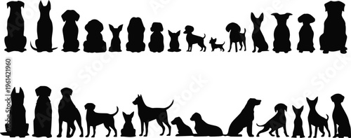 dog silhouette collection side view sitting breeds vector set