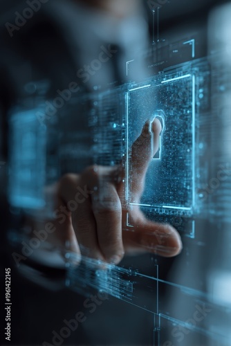 Data Protection Officer Adjusting Multi Factor Authentication Settings on Transparent Holographic In