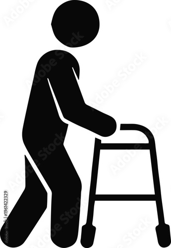 walker healthcare icon patient with walker rehabilitation