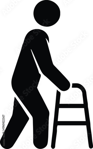 walker icon person using walker mobility aid silhouette