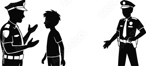 police silhouette officers mentoring child safety education vector