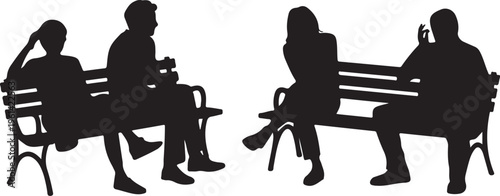 silhouette people on benches showing conversation and solitude posture