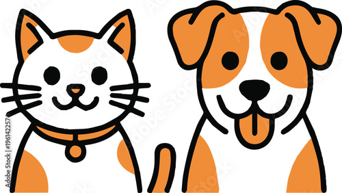 cat and dog cartoon vector illustration of pet duo with collar
