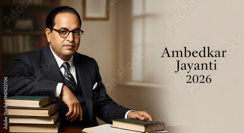 Greeting Ambedkar Jayanti 2026 text book library leader reformer lawyer scholar politician writer teacher orator visionary activist economist