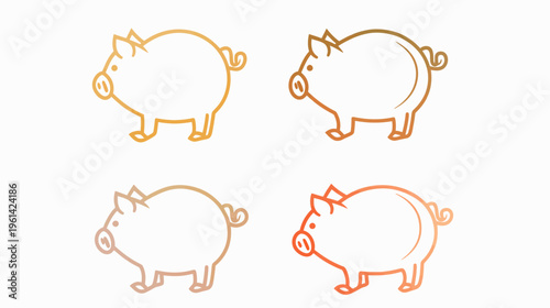 Four cartoon pigs in various orange-toned gradients, outlined on a white background, playful and simplistic