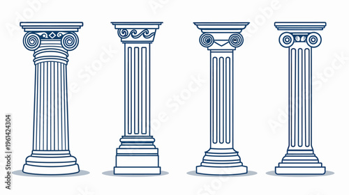 Four architectural columns, each with unique capitals, representing classical design