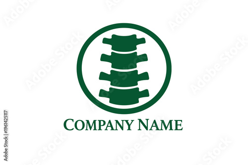 Minimalist Dark Green Spine Vertebrae Logo Inside Circle with Company Name Placeholder, Chiropractic, Physiotherapy and Wellness Symbol, Clean Vector Illustration