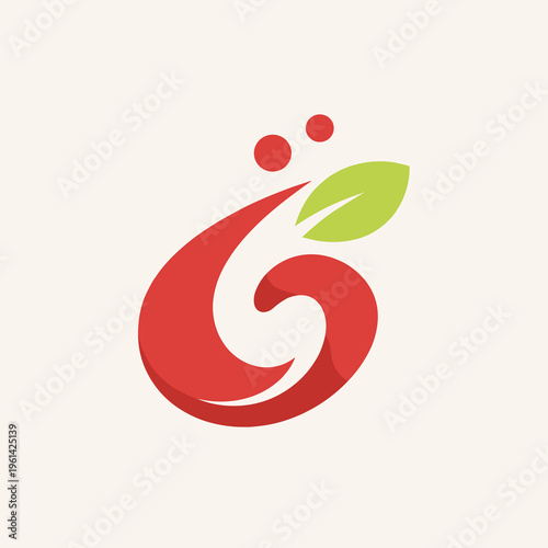 Red Swirl Logo with Green Leaf – Natural Wellness Icon