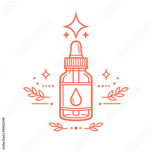 Dropper Bottle with Sparkles and Leaves – Skincare Serum Icon