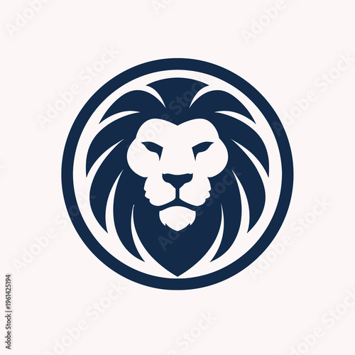 Navy Blue Lion Head Logo in Circle – Minimalist Lion Emblem