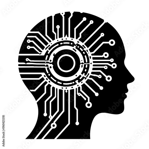 Artificial Intelligence Human Head with Circuit Brain Concept