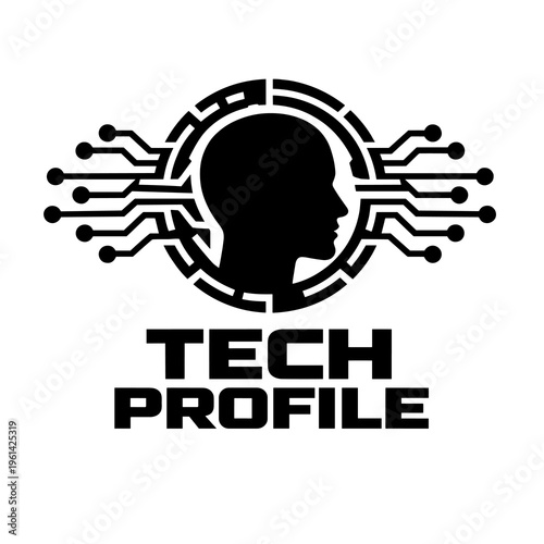 Tech Profile Logo with Human Head Silhouette and Circuit Lines
