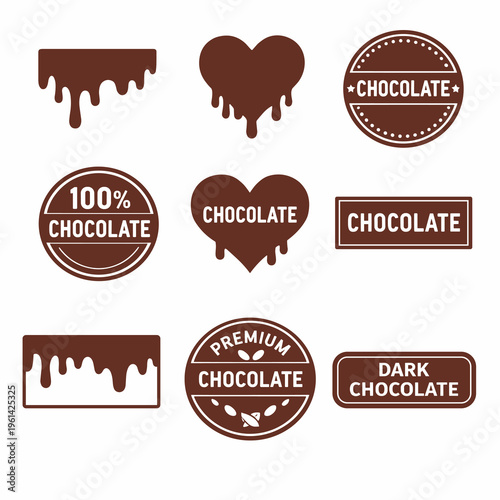 Chocolate Labels and Dripping Icons Set in Brown Color