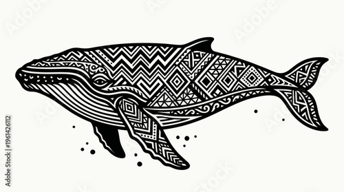 Tribal Whale Silhouette Decorative Minimal Vector
