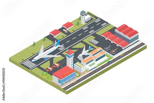 Isometric Airport Runway Map Diorama