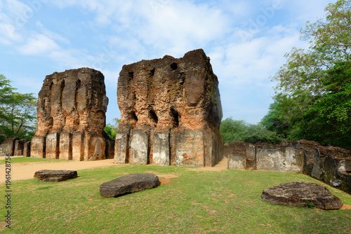 Ruins of the seven storied Royal Palace Vijayotpaya in Polonnaruwa, a historical site from the 12th century in Sri Lanka
