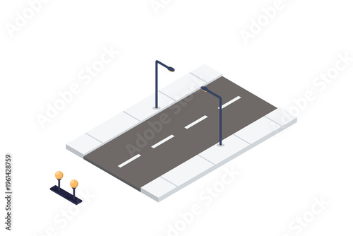 Isometric Road Segment With Streetlights