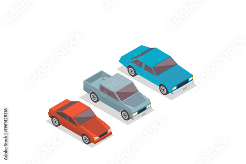 Isometric Assorted Colorful Cars Se