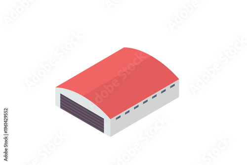Isometric Red Roof Warehouse Building