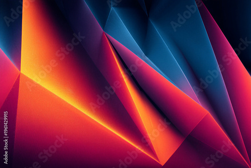 Vibrant Geometric Abstract Background with Dynamic Holographic Gradients and Sharp Polygonal Folded Shapes