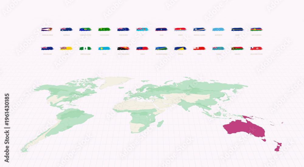 Fototapeta premium Oceanian Flags in Grunge Abstract Brush Stroke Style. Grunge Flag Set