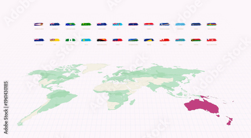 Oceanian Flags in Grunge Abstract Brush Stroke Style. Grunge Flag Set