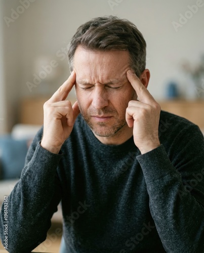 Man holding his head in pain with eyes closed
