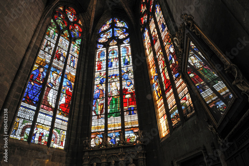 Stained glass window by master glazier Arnaud de Moles in Cathedral Sainte-Marie in Auch, Gers, in southwest France