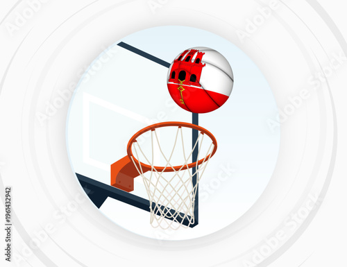 Gibraltar Flag Themed Basketball in Motion, Scoring Moment in Basketball Game.