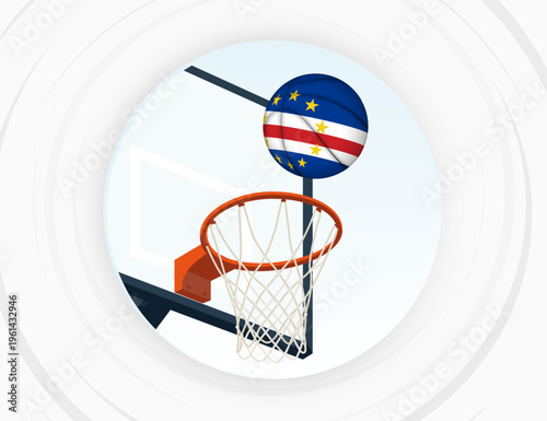 Cape Verde Flag Themed Basketball in Motion, Scoring Moment in Basketball Game.
