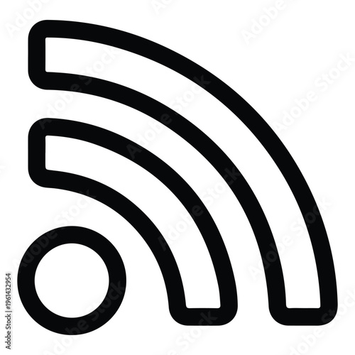 Minimalist Wireless Signal Icon for Network Connectivity, Vector Line Art for RSS Feed Symbol, Digital Communication Waves and Internet Connection UI Design on White Background