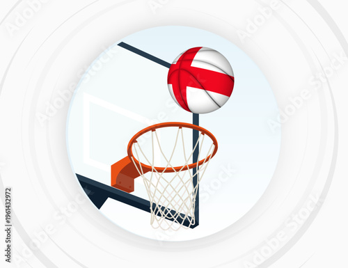 England Flag Themed Basketball in Motion, Scoring Moment in Basketball Game.