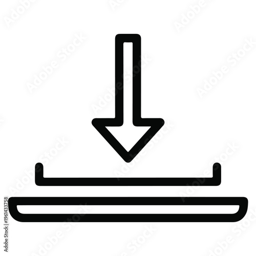 Download Icon, Modern Minimalist Arrow and Inbox Symbol for File Transfer, Digital Storage, Software Installation, Web Interface Design and Online Data Management