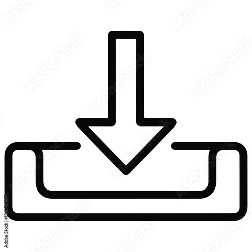 Download Icon, Modern Minimalist Arrow and Inbox Symbol for File Transfer, Digital Storage, Software Installation, Web Interface Design and Online Data Management