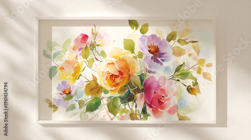 Wallpaper Mural watercolor botanical rose flowers texture template background.Elegant wedding invitation card background . Minimal hand painted Design for wedding or Valentine's Day Torontodigital.ca