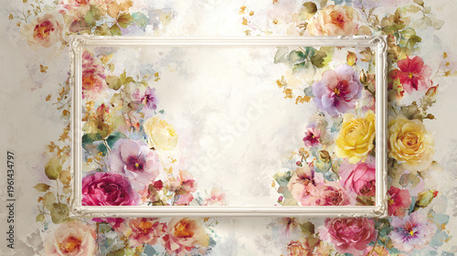 Wallpaper Mural watercolor botanical rose flowers texture template background.Elegant wedding invitation card background . Minimal hand painted Design for wedding or Valentine's Day Torontodigital.ca