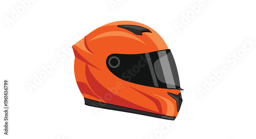 An orange full-face motorcycle helmet with a tinted visor is shown from a three-quarter right side on a white background.