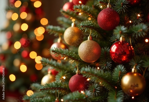 Christmas Tree Ornately Adorned with Sparkling Lights and Dazzling Ornaments Glimmering Essence Holiday Festivities