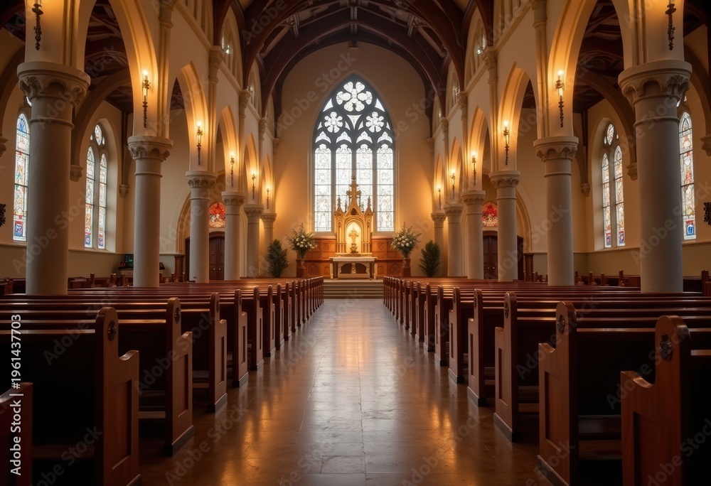 Obraz premium Serene Church Interior Enhancing Connection to Deceased Loved Ones for All Saints Day