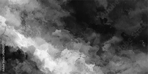 A dark abstract grunge texture captures the motion of black and white smoke clouds swirling like a stormy night sky over a moonlit nature landscape