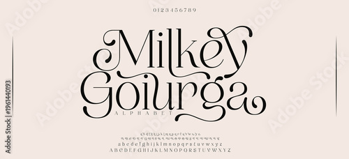 Milkey Goiurga Elegant wedding alphabet letters font and number. Typography luxury classic lettering serif fonts decorative vintage retro concept. vector illustration