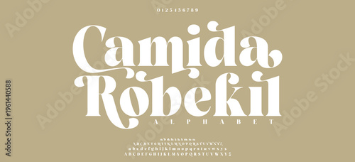 Camida Robekil Elegance Luxury wedding alphabet font. Typography elegant classic lettering serif fonts decorative vintage retro for logo. vector illustration