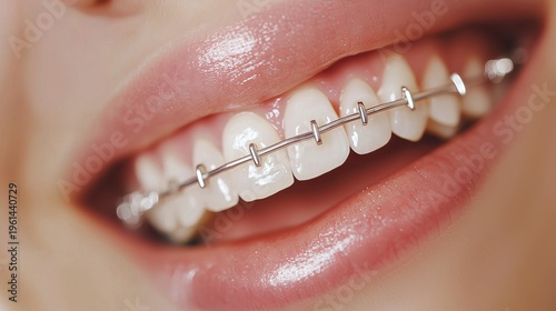 Smiling young person with stainless-steel braces showcasing dental health and orthodontic care.