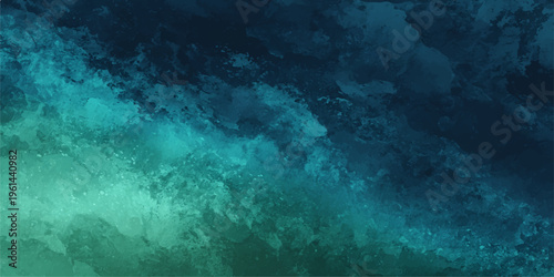 Deep blue ocean water creates an abstract texture over a tropical coral reef where diving fish thrive under clear light in the dark underwater sea nature